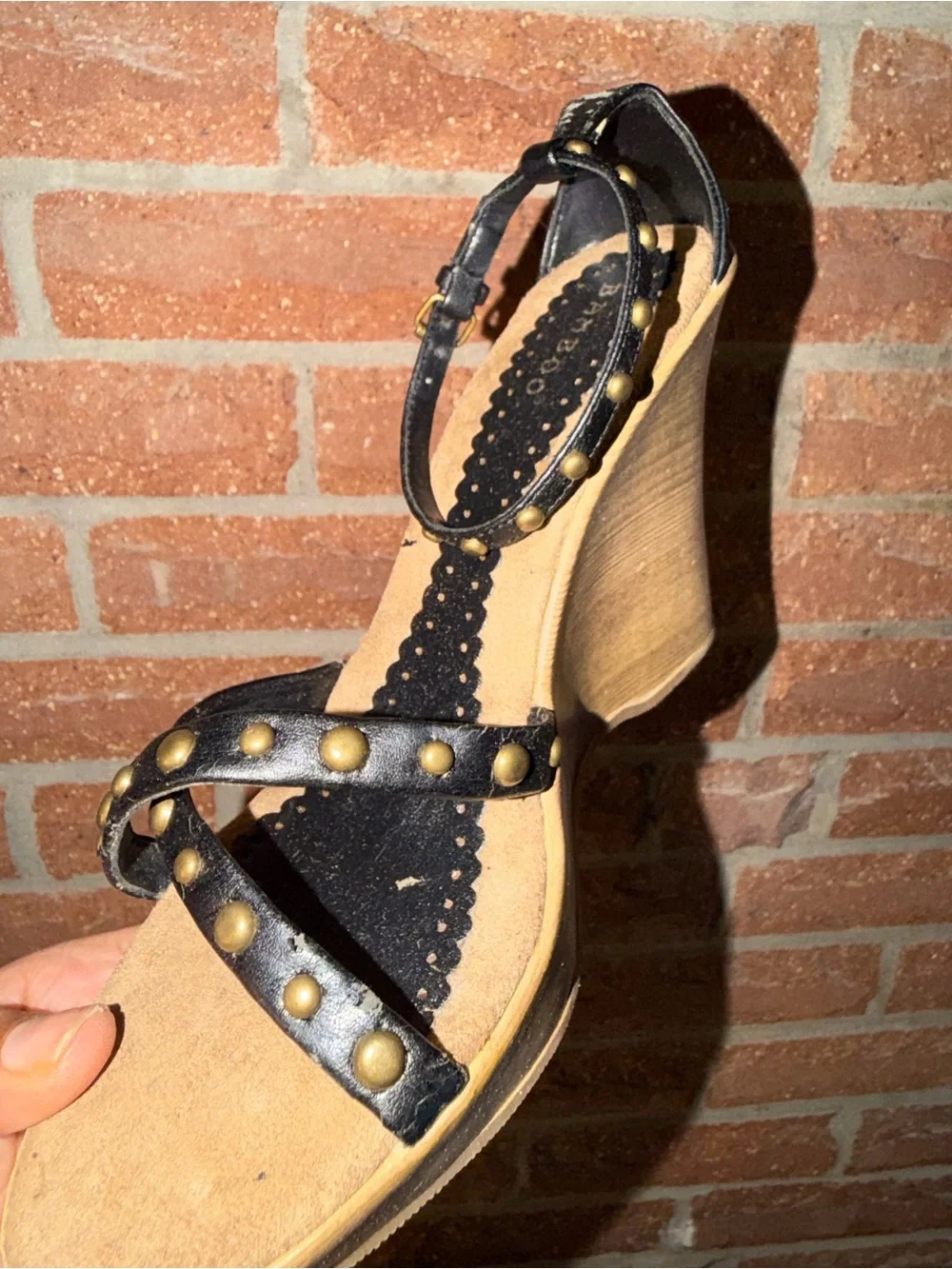 Black Studded Wedge Sandals for Women
